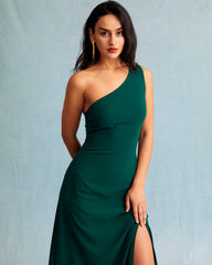 The Green One Shoulder Sleeveless Maxi Dress | Rihoas