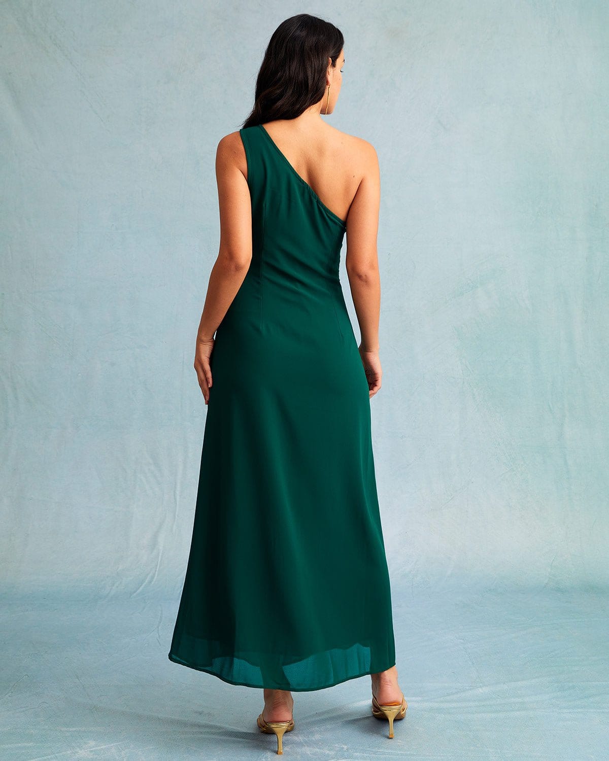 The Green One Shoulder Sleeveless Maxi Dress | Rihoas