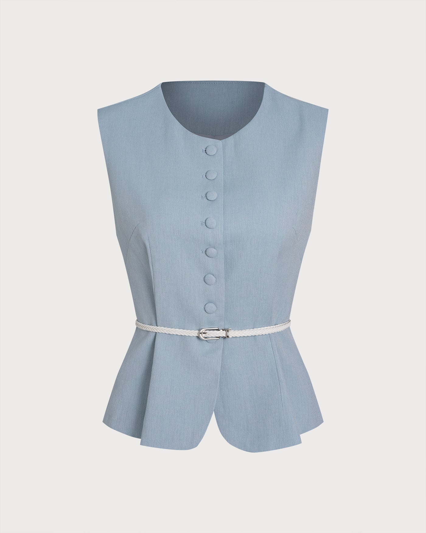Blue Single Breasted Belt Vest | Rihoas