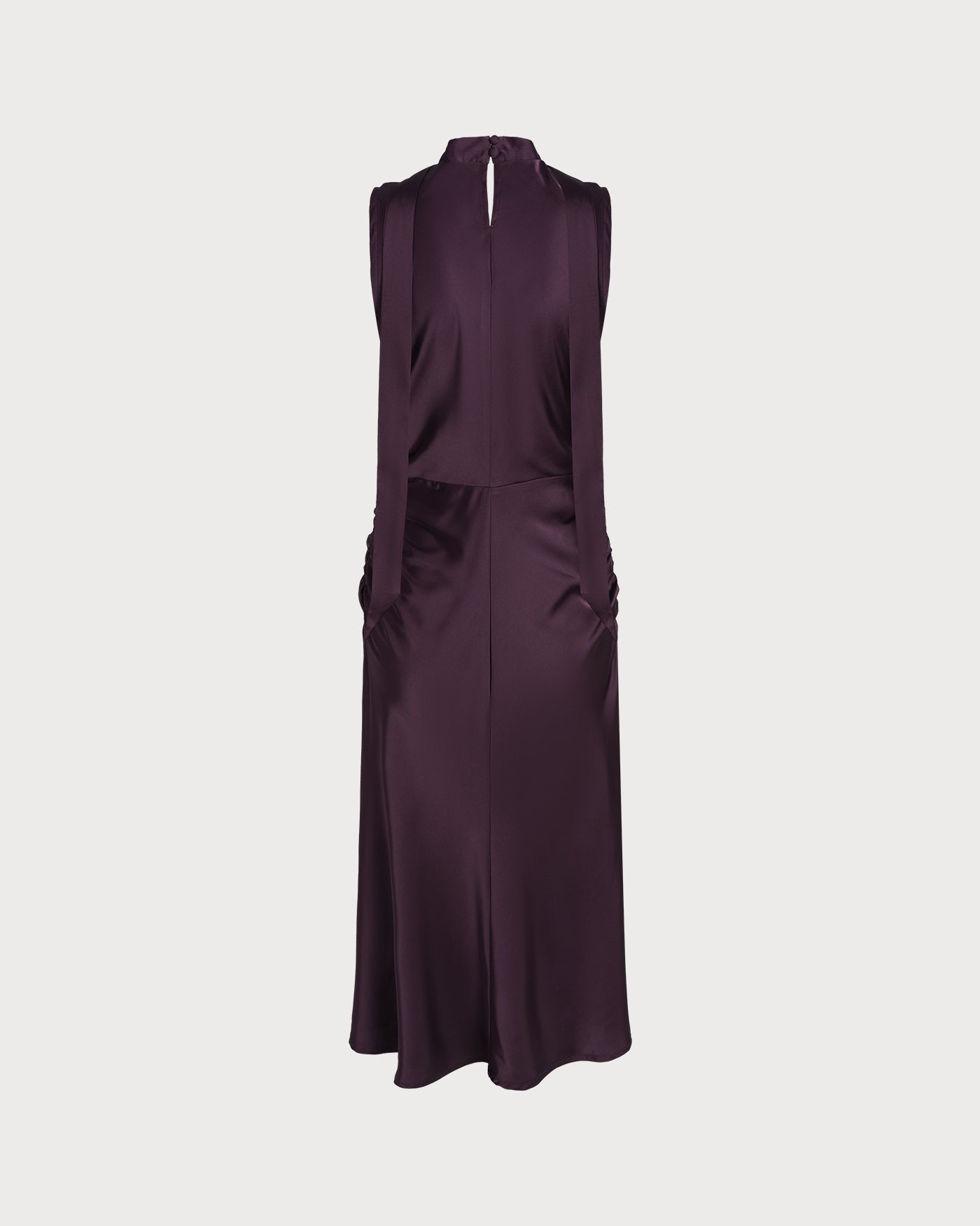Purple Cowl Neck Mermaid Satin Midi Dress | Rihoas
