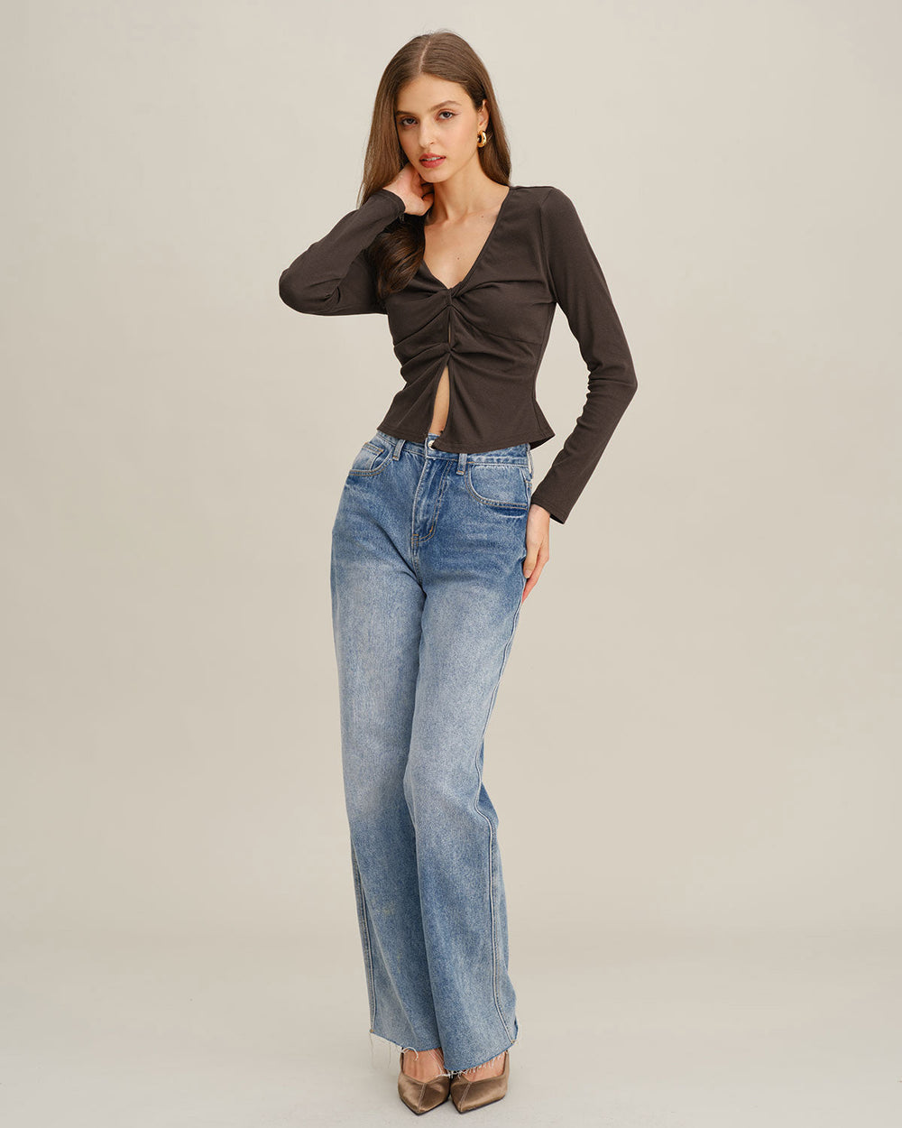 Coffee Twist Knit Tee | Rihoas