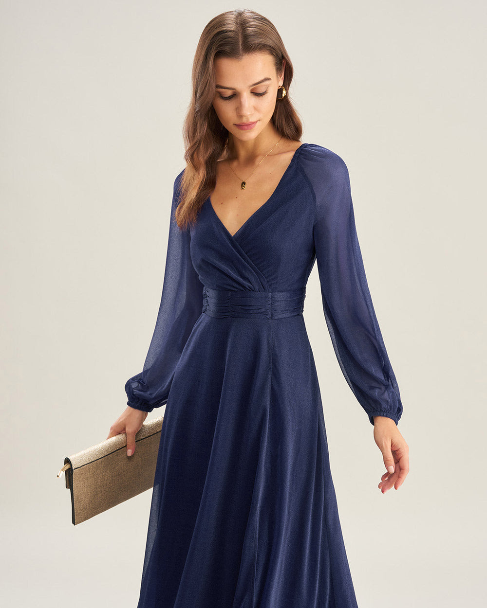 Blue V Neck A-Line Maxi Dress | Rihoas