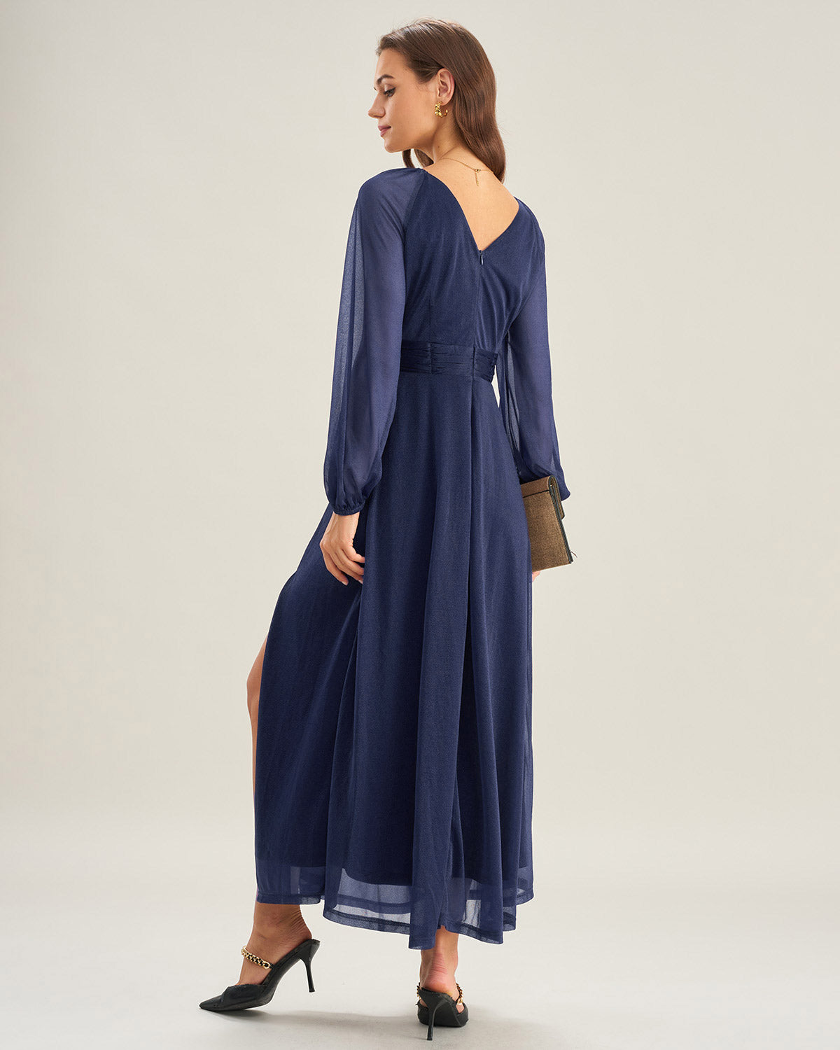 Blue V Neck A-Line Maxi Dress | Rihoas
