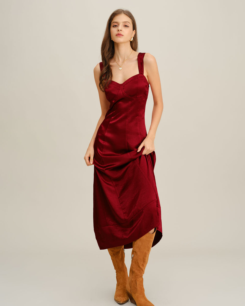 Red Sweetheart Neck A-Line Maxi Dress | Rihoas