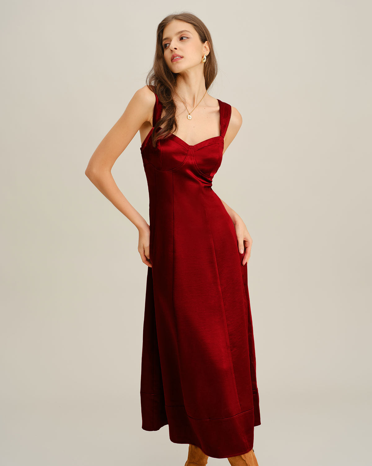 Red Sweetheart Neck A-Line Maxi Dress | Rihoas