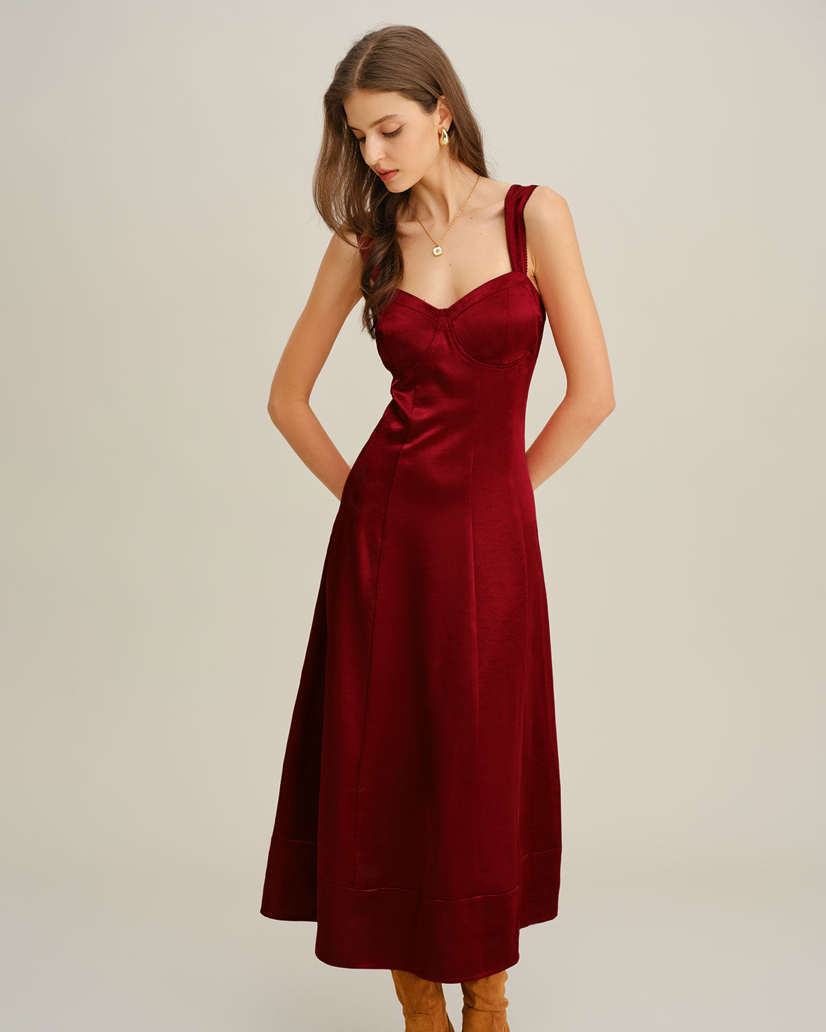 Red Sweetheart Neck A-Line Maxi Dress | Rihoas
