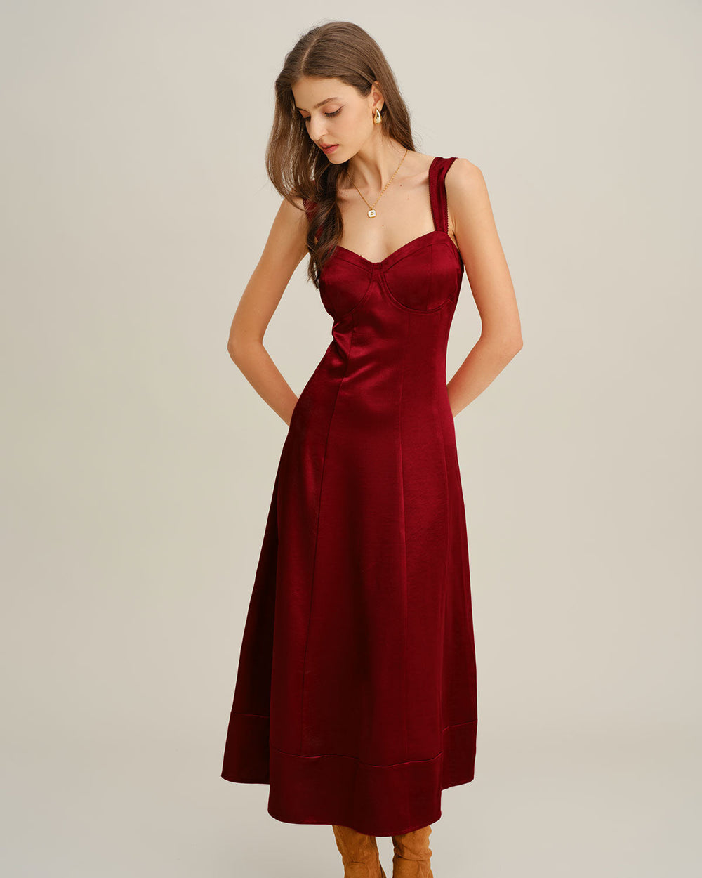 Red Sweetheart Neck A-Line Maxi Dress | Rihoas