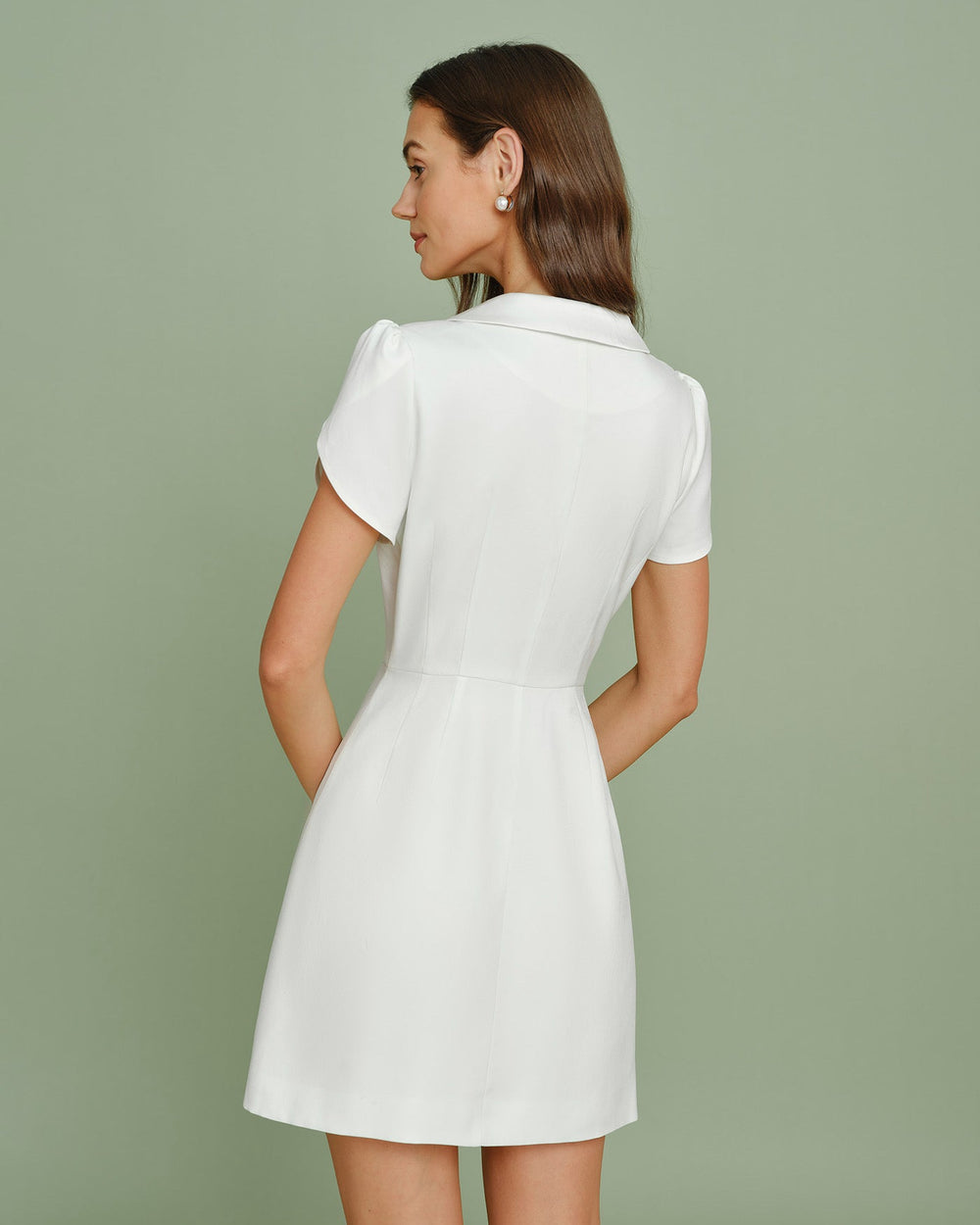 Beige Collar Button Satin Mini Dress | Rihoas