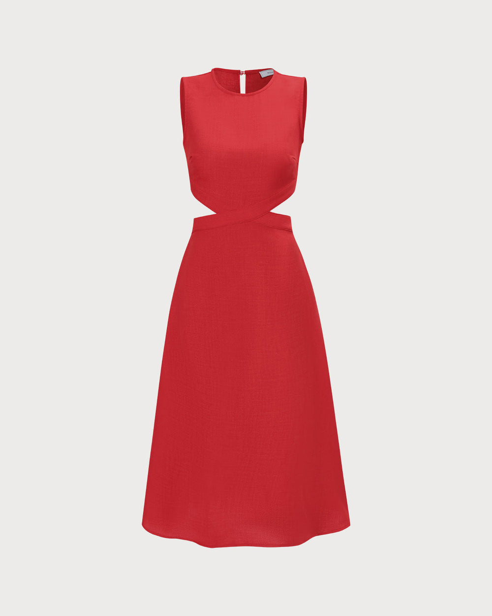 The Red Round Neck Cut-Out Midi Dress | Rihoas