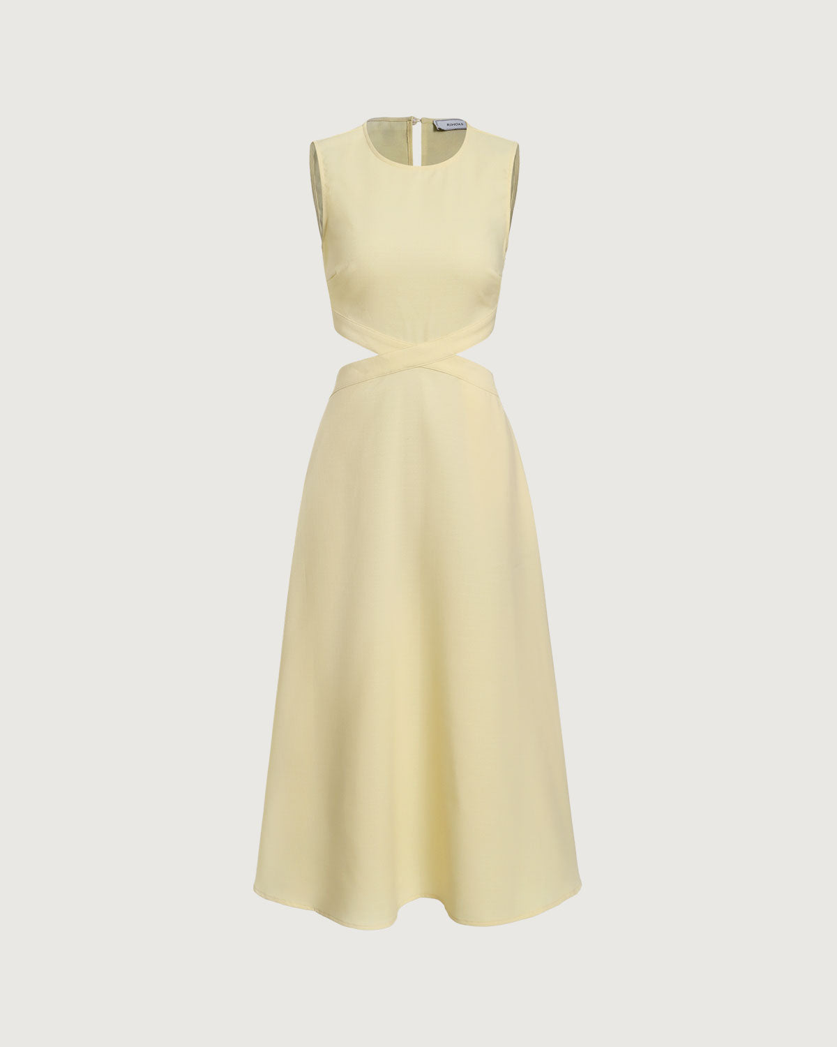 Yellow Round Neck Cut-Out Midi Dress | Rihoas