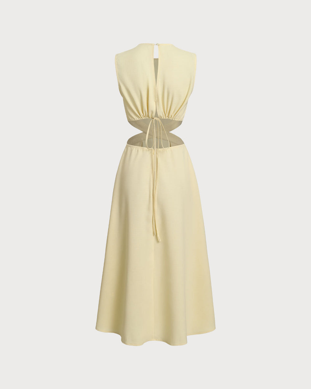 Yellow Round Neck Cut-Out Midi Dress | Rihoas