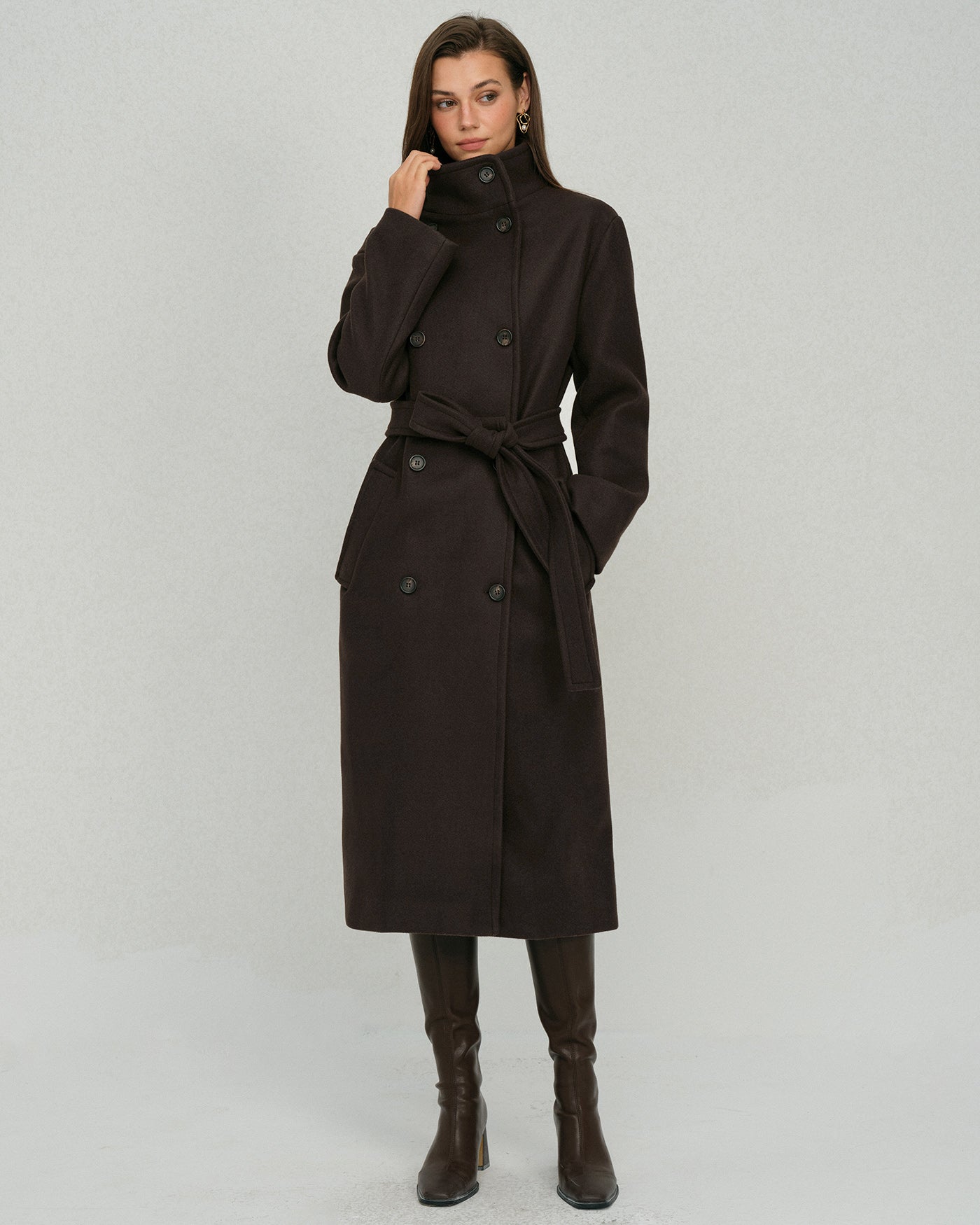 Coffee Belted Pocket Trench Coat | Rihoas