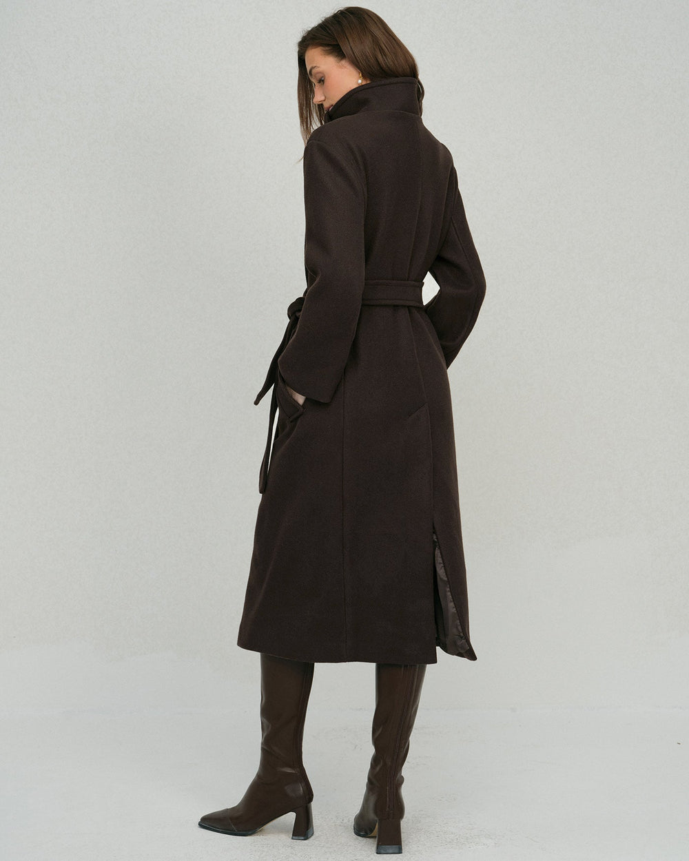 Coffee Belted Pocket Trench Coat | Rihoas