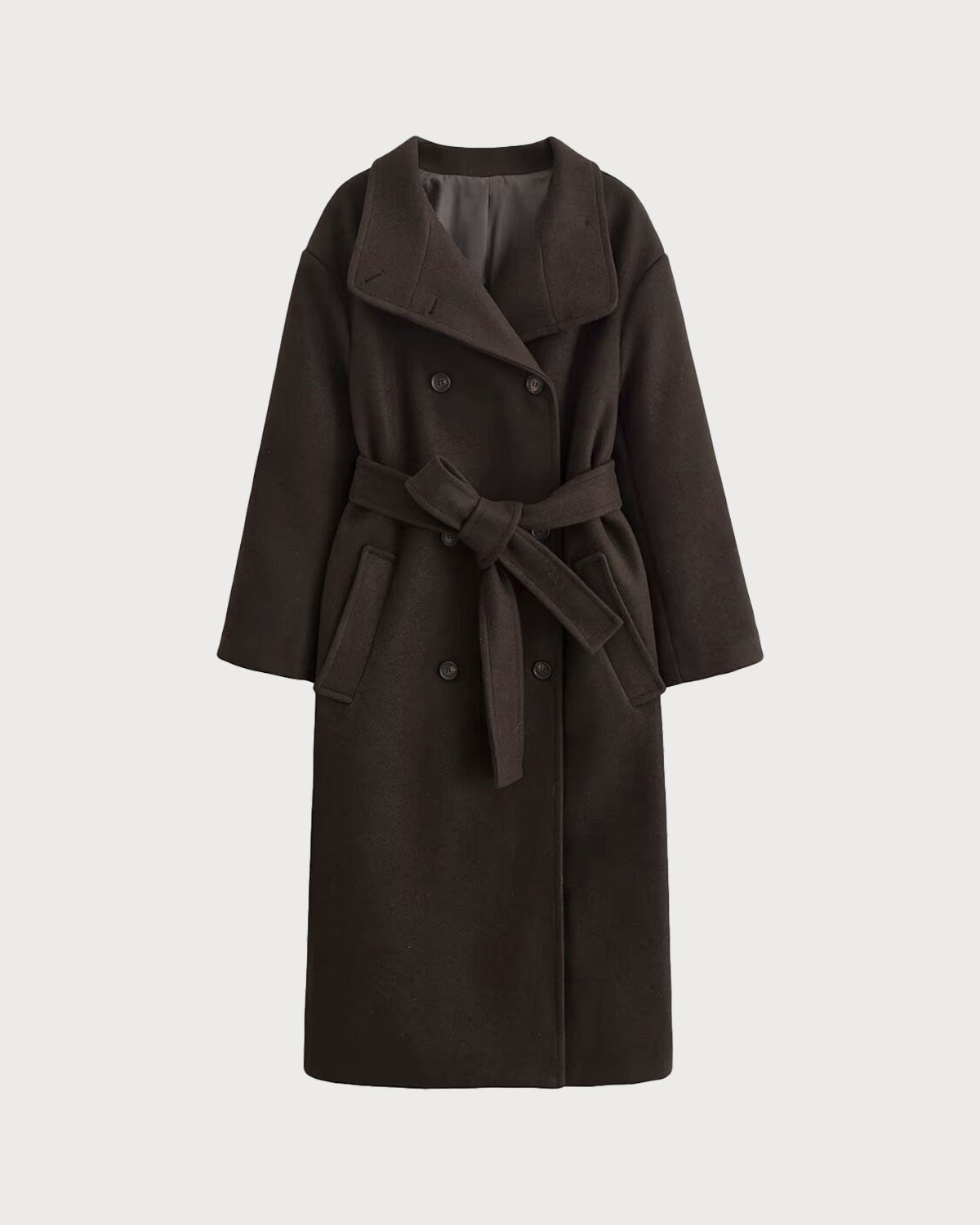 Coffee Belted Pocket Trench Coat | Rihoas