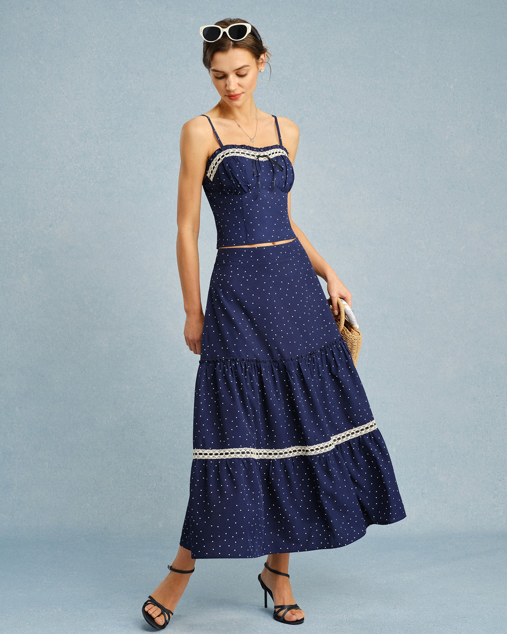 Navy Polka Dot Bowknot Cami Top | Rihoas