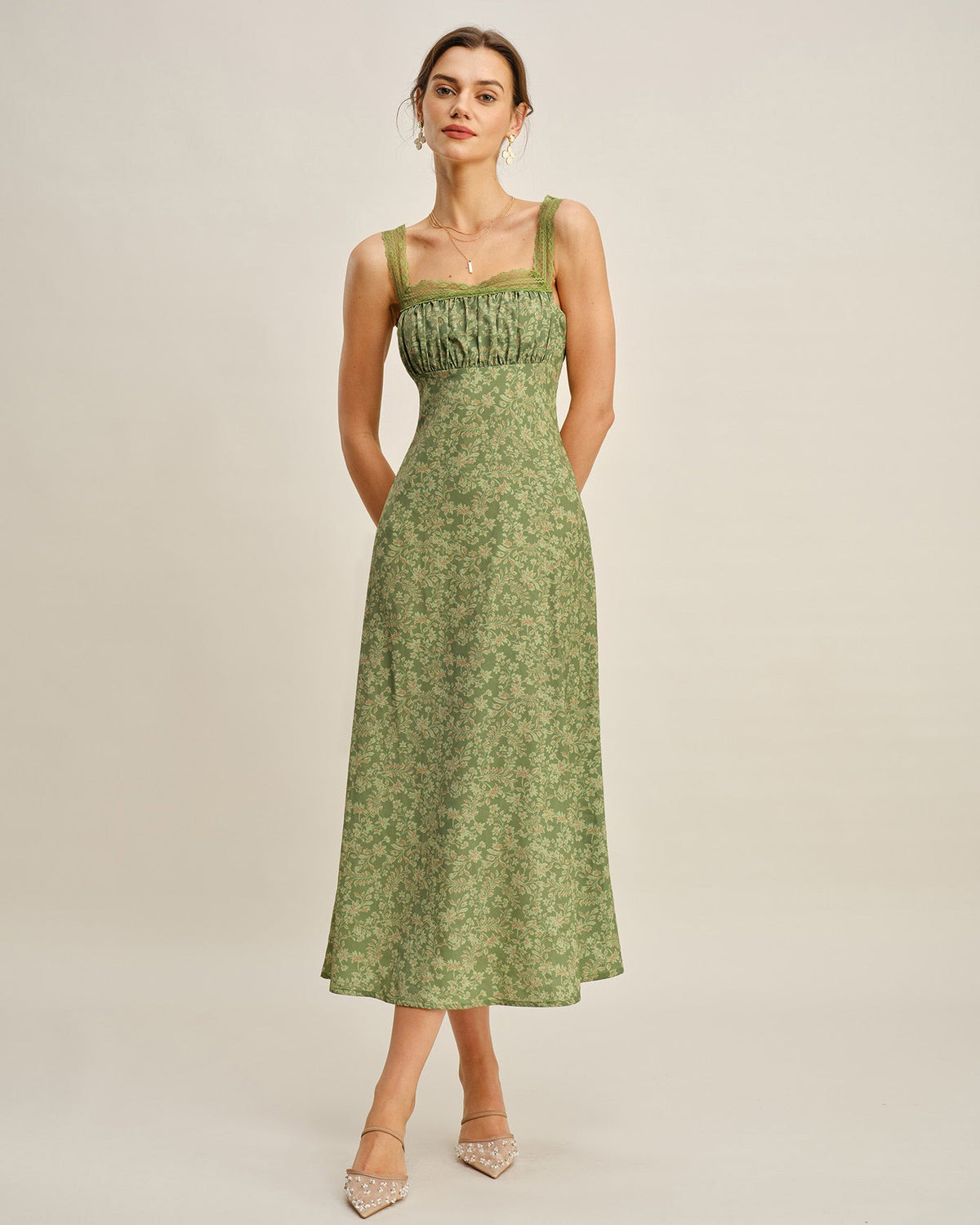 Green Floral Lace Maxi Dress | Rihoas