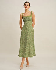 Green Floral Lace Maxi Dress | Rihoas