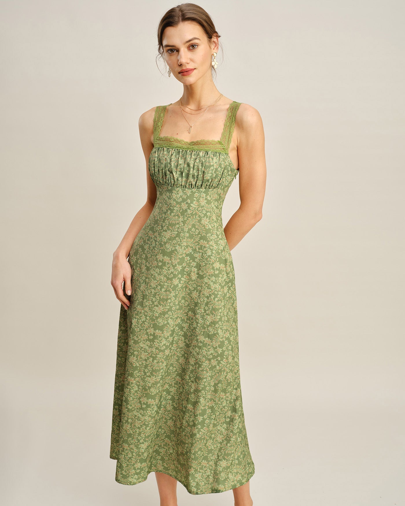 Green Floral Lace Maxi Dress | Rihoas