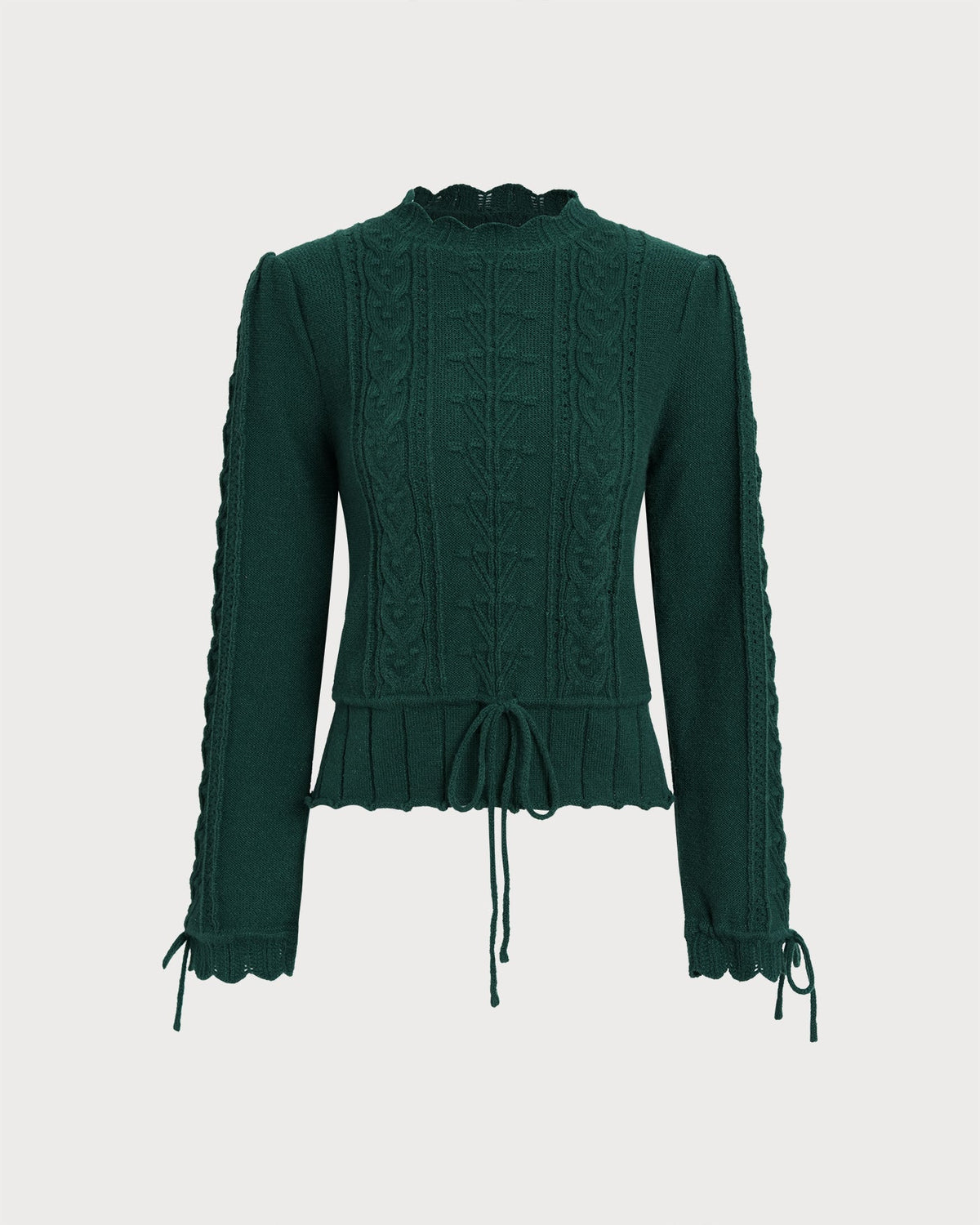 Green Scalloped Lantern Sleeve Sweater | Rihoas