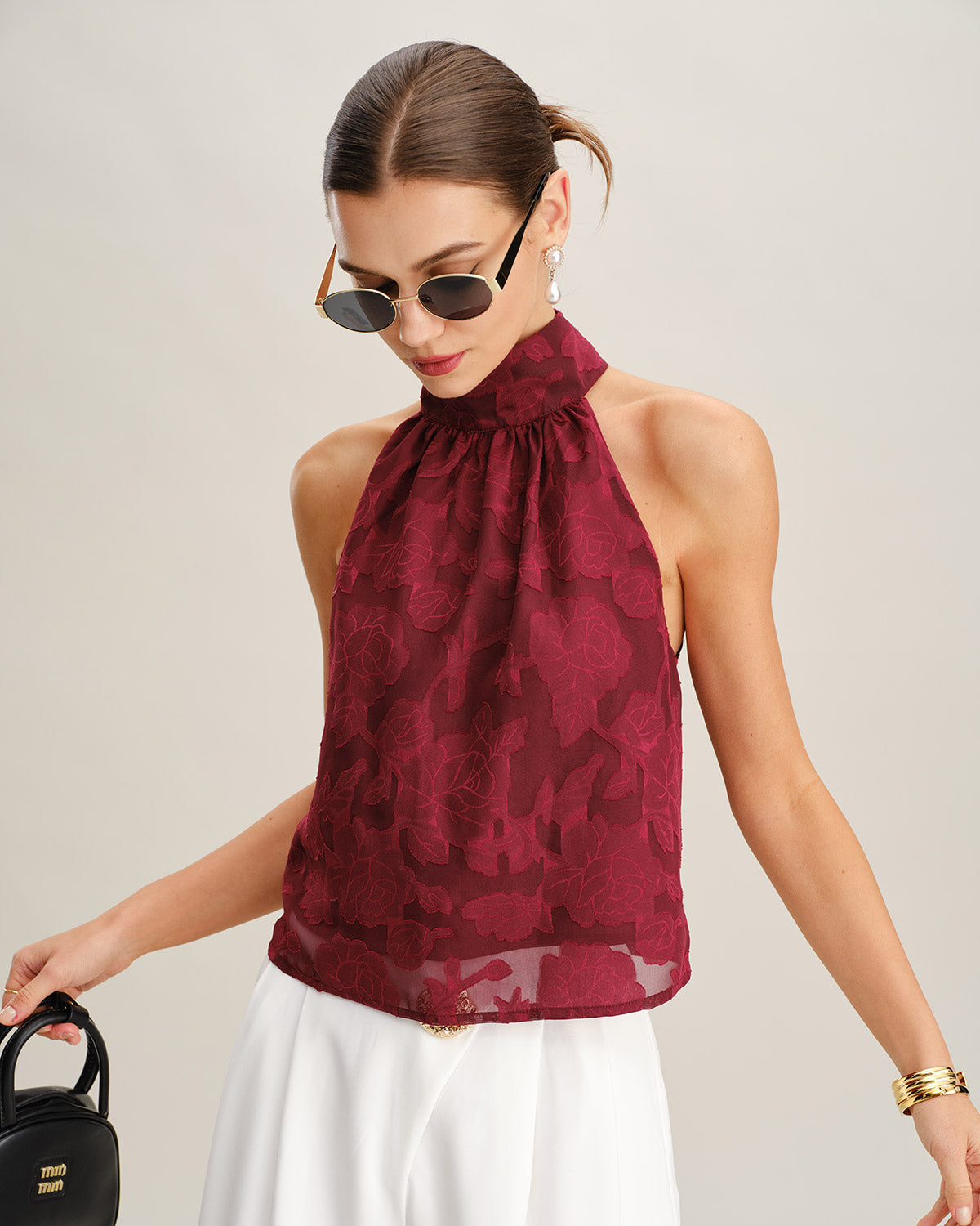 Wine Red Floral Tank Top | Rihoas