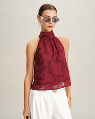 Wine Red Floral Tank Top | Rihoas