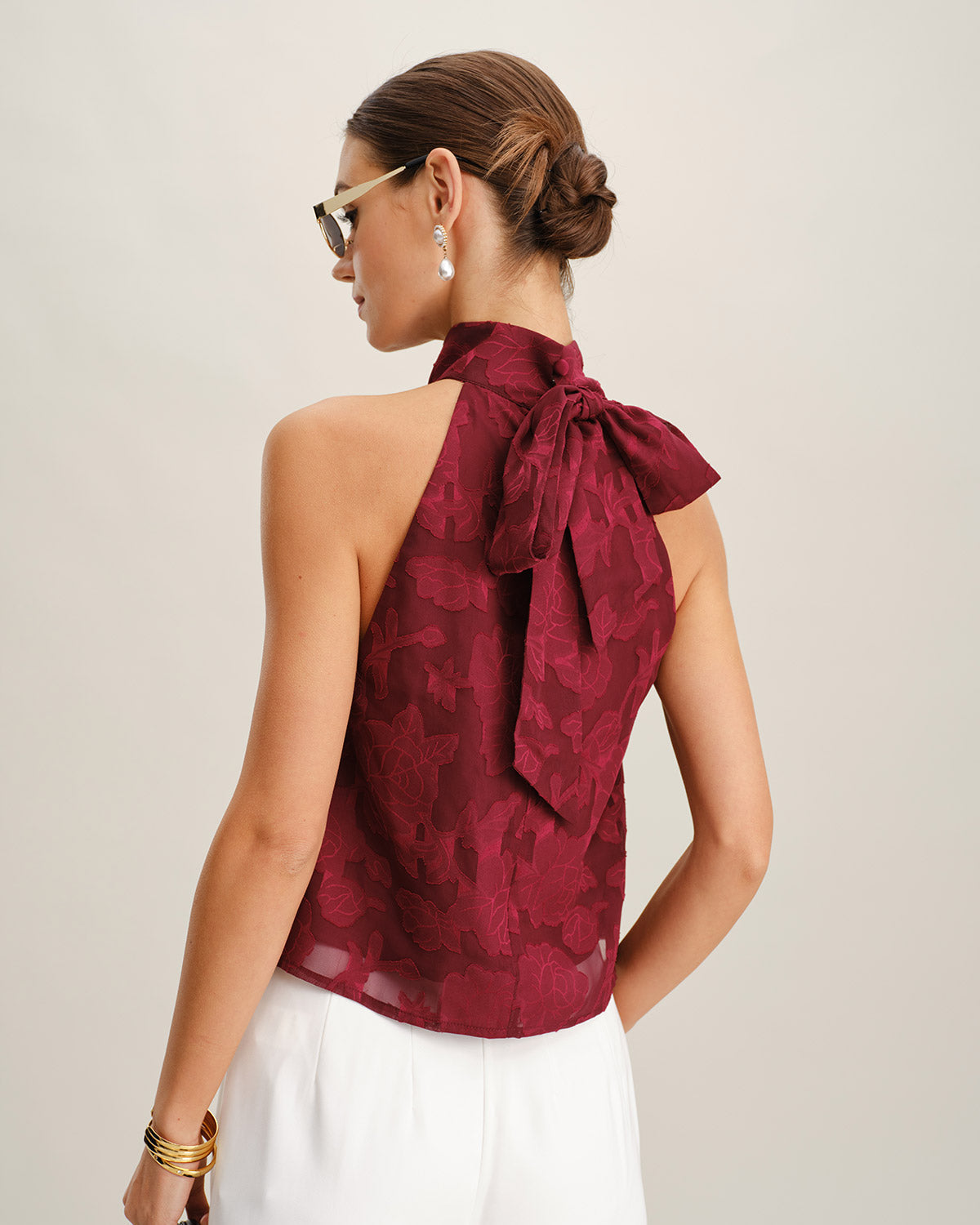 Wine Red Floral Tank Top | Rihoas