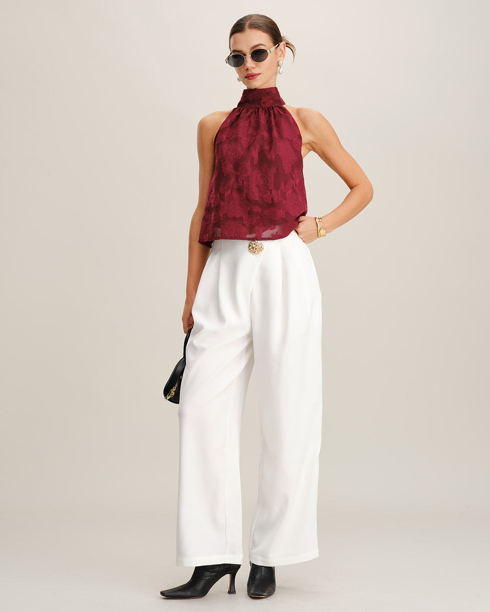 Wine Red Floral Tank Top | Rihoas