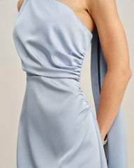 Blue One Shoulder Satin Mini Dress | Rihoas