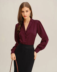 Wine Red Satin Button Shirt | Rihoas