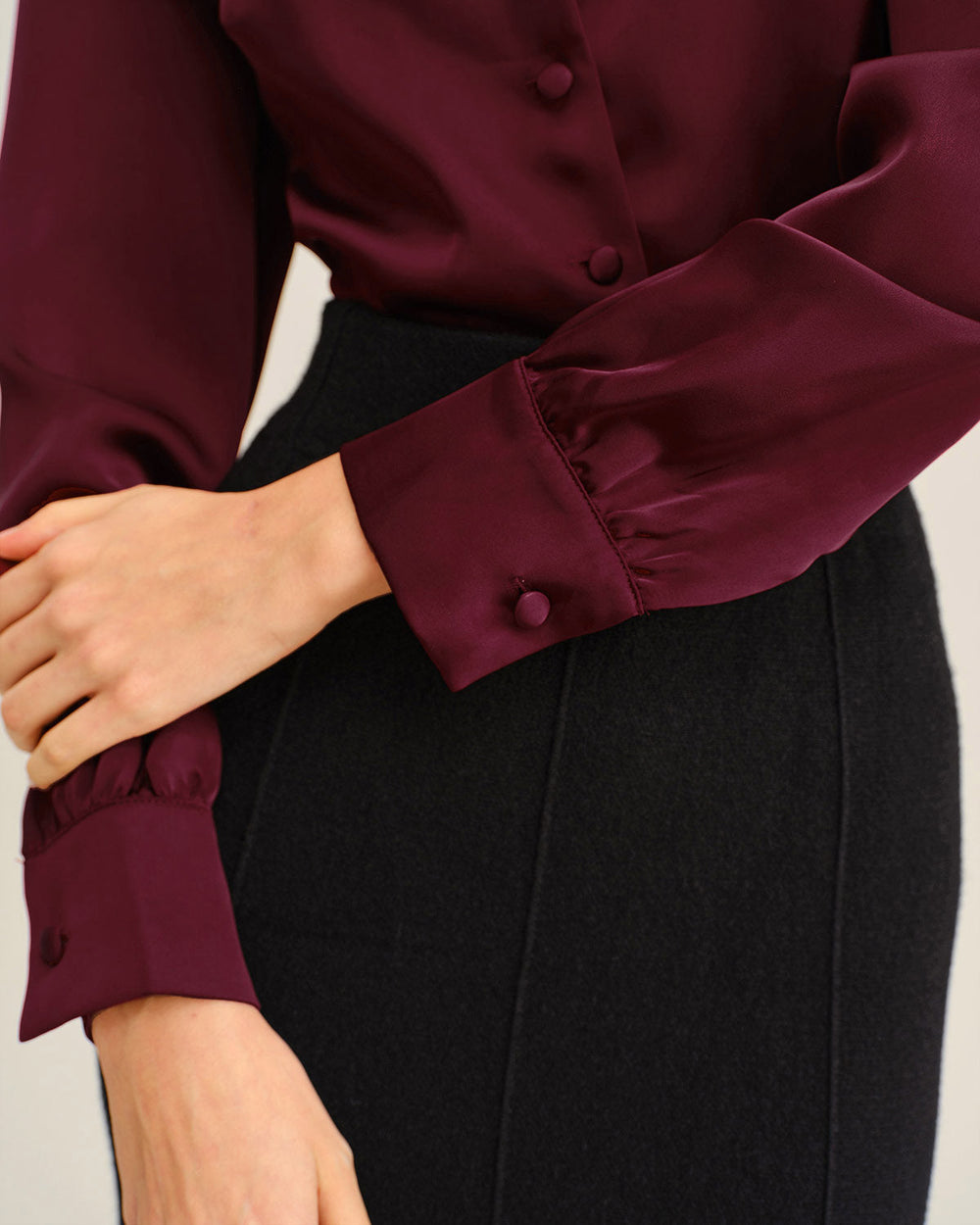Wine Red Satin Button Shirt | Rihoas