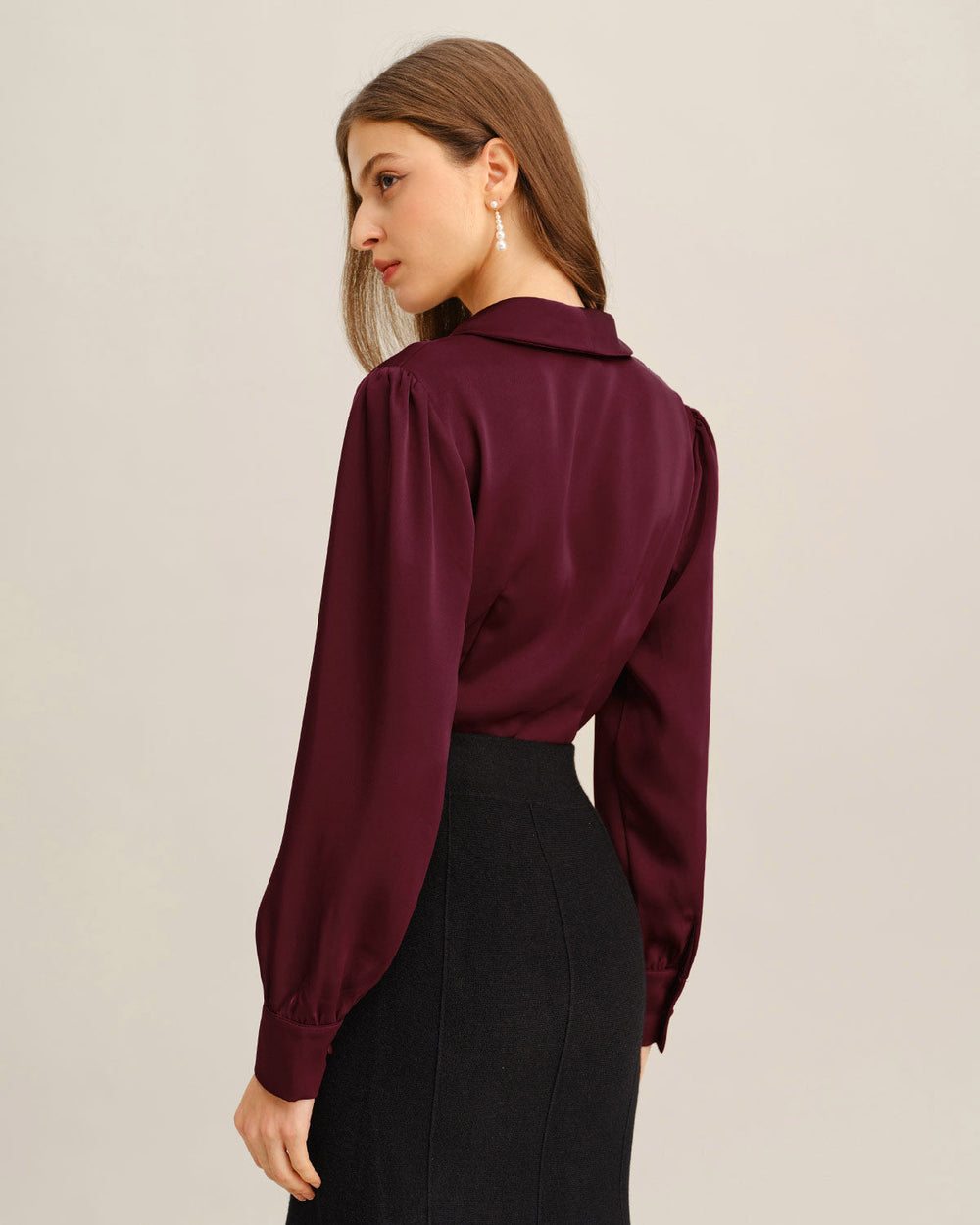 Wine Red Satin Button Shirt | Rihoas