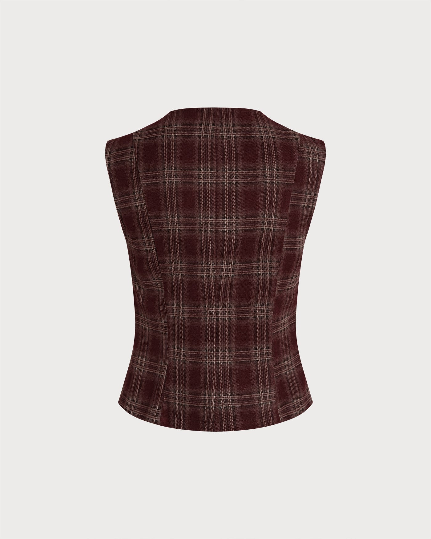 Wine Red Plaid Single Breasted Vest | Rihoas