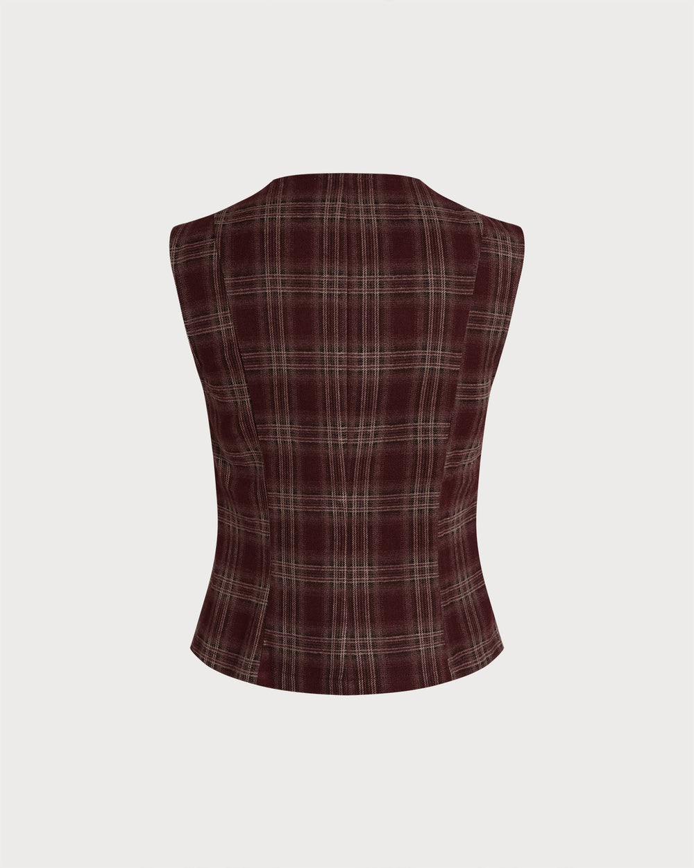Wine Red Plaid Single Breasted Vest | Rihoas