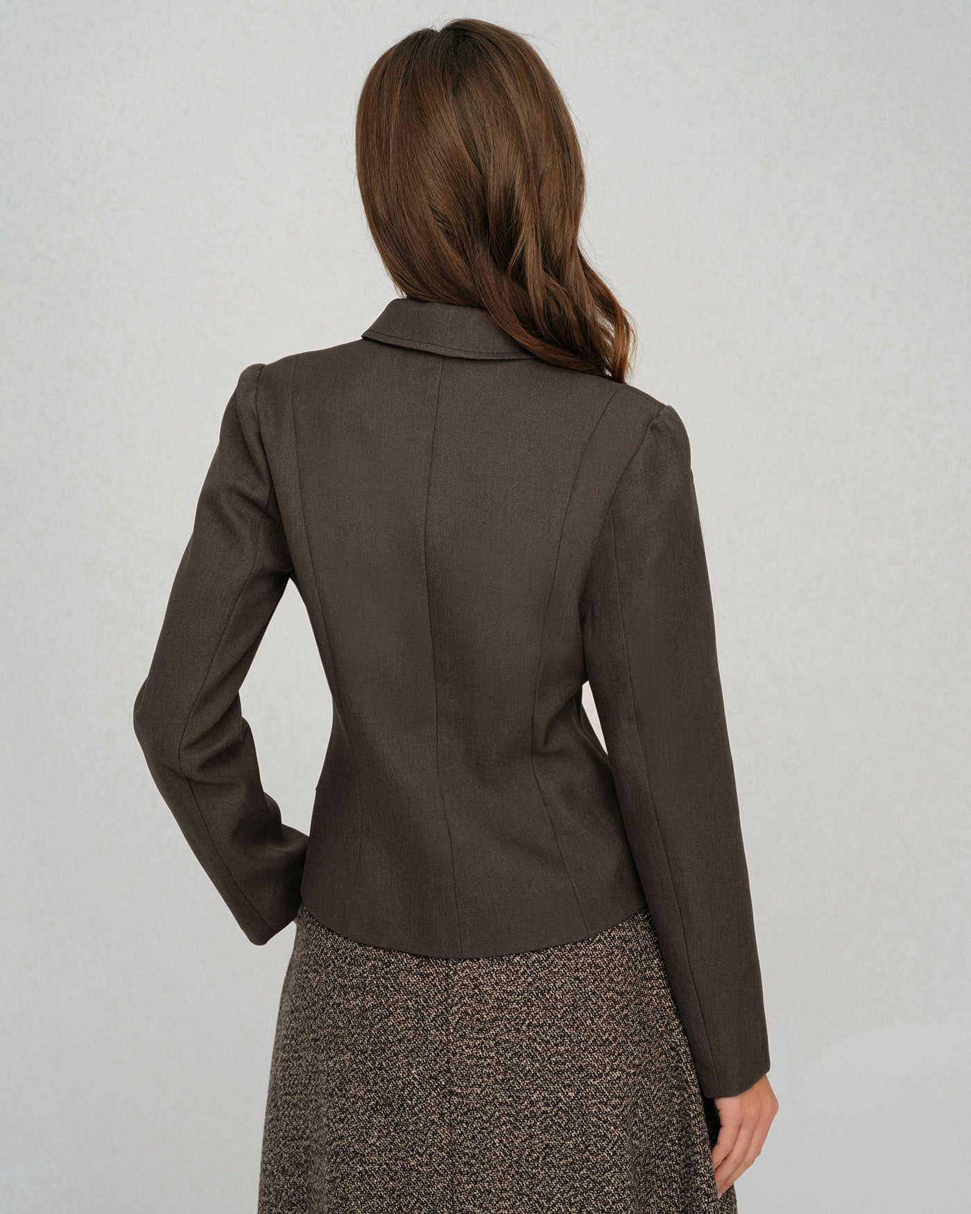 Coffee Single Breasted Solid Jacket | Rihoas