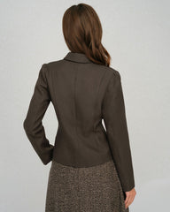 Coffee Single Breasted Solid Jacket | Rihoas