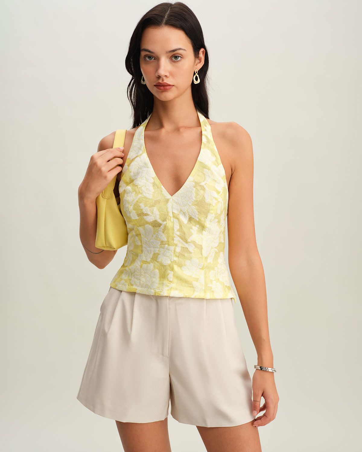 Yellow Floral Halter Top | Rihoas