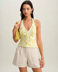 Yellow Floral Halter Top | Rihoas
