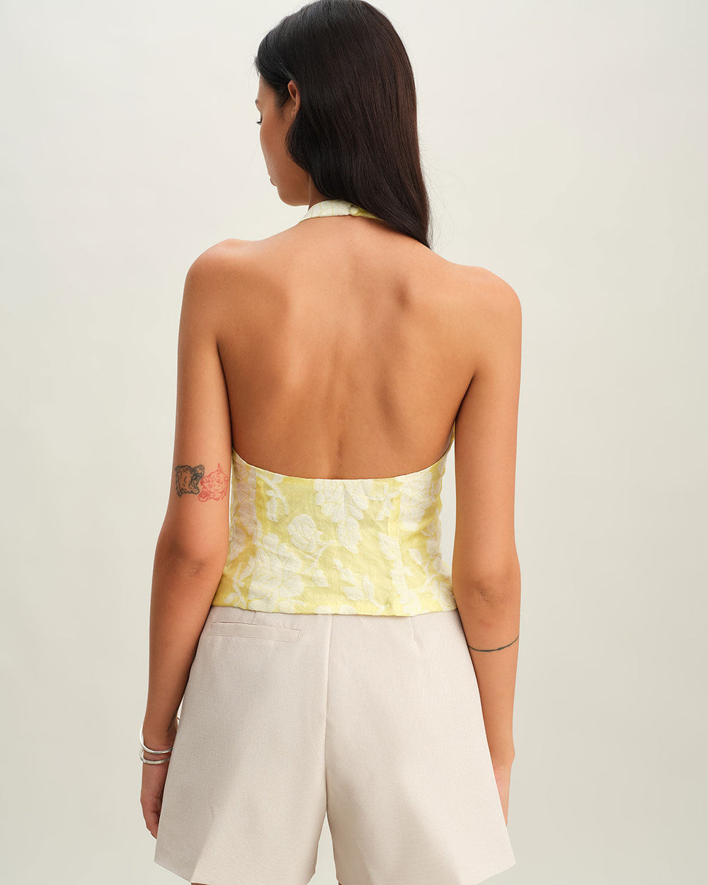 Yellow Floral Halter Top | Rihoas
