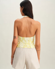 Yellow Floral Halter Top | Rihoas