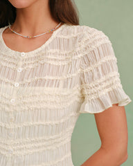 Apricot Boat Neck Shirred Tee | Rihoas