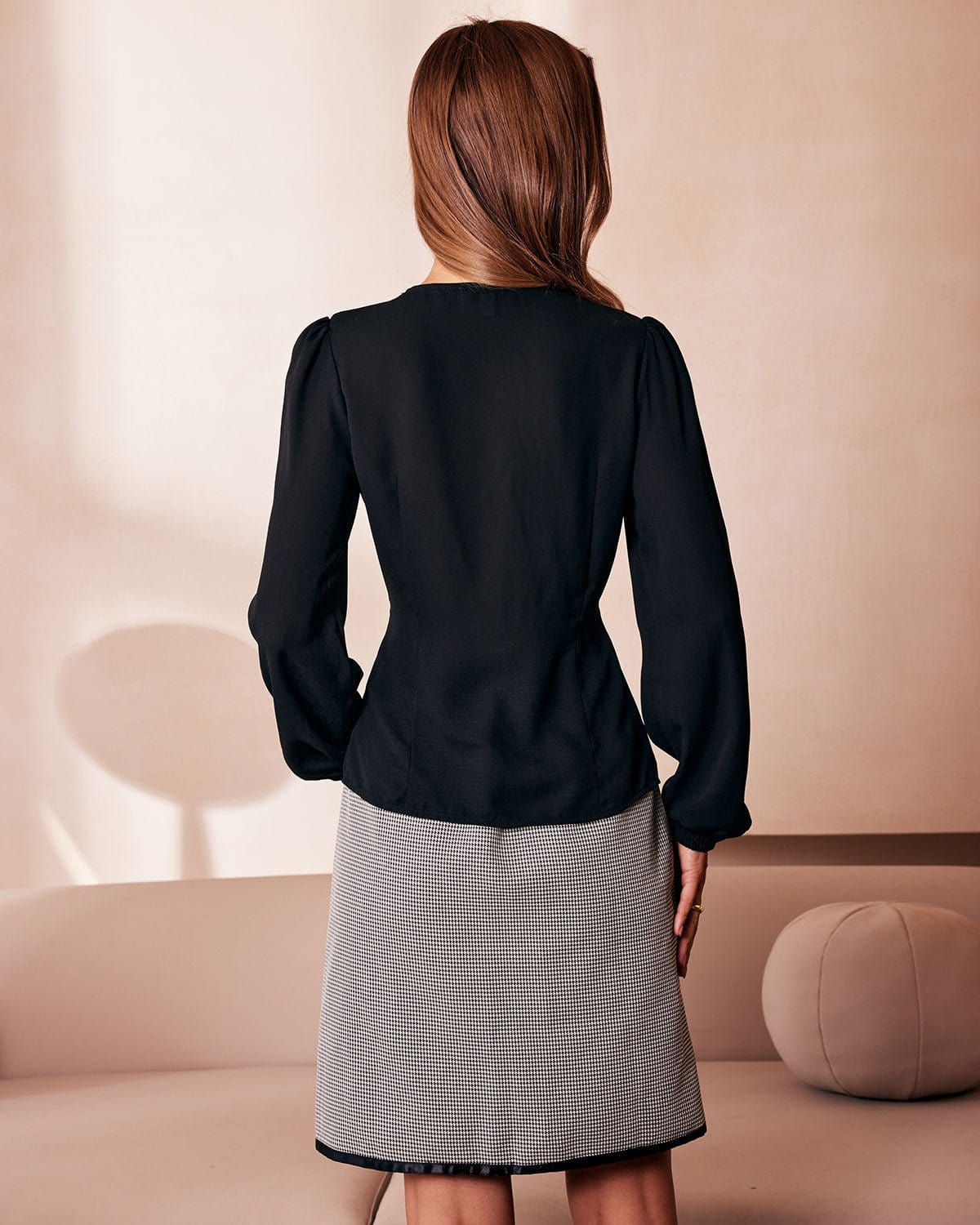 The Black V Neck Lace Trim Button Blouse | Rihoas