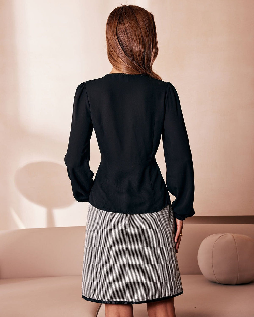 The Black V Neck Lace Trim Button Blouse | Rihoas