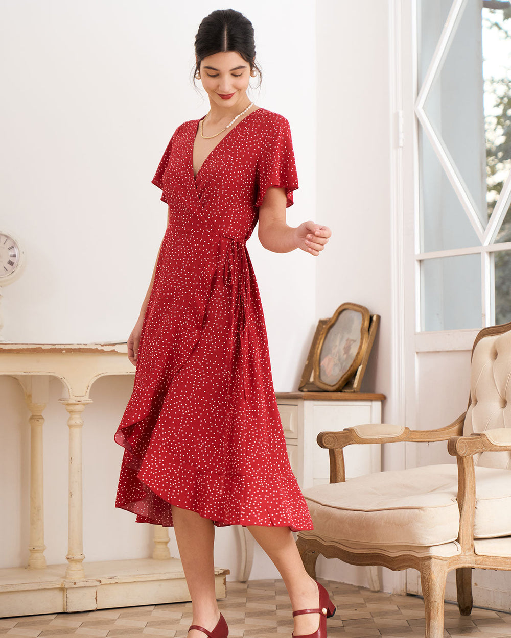 The Polka Dot Ruffle Wrap Dress | Rihoas