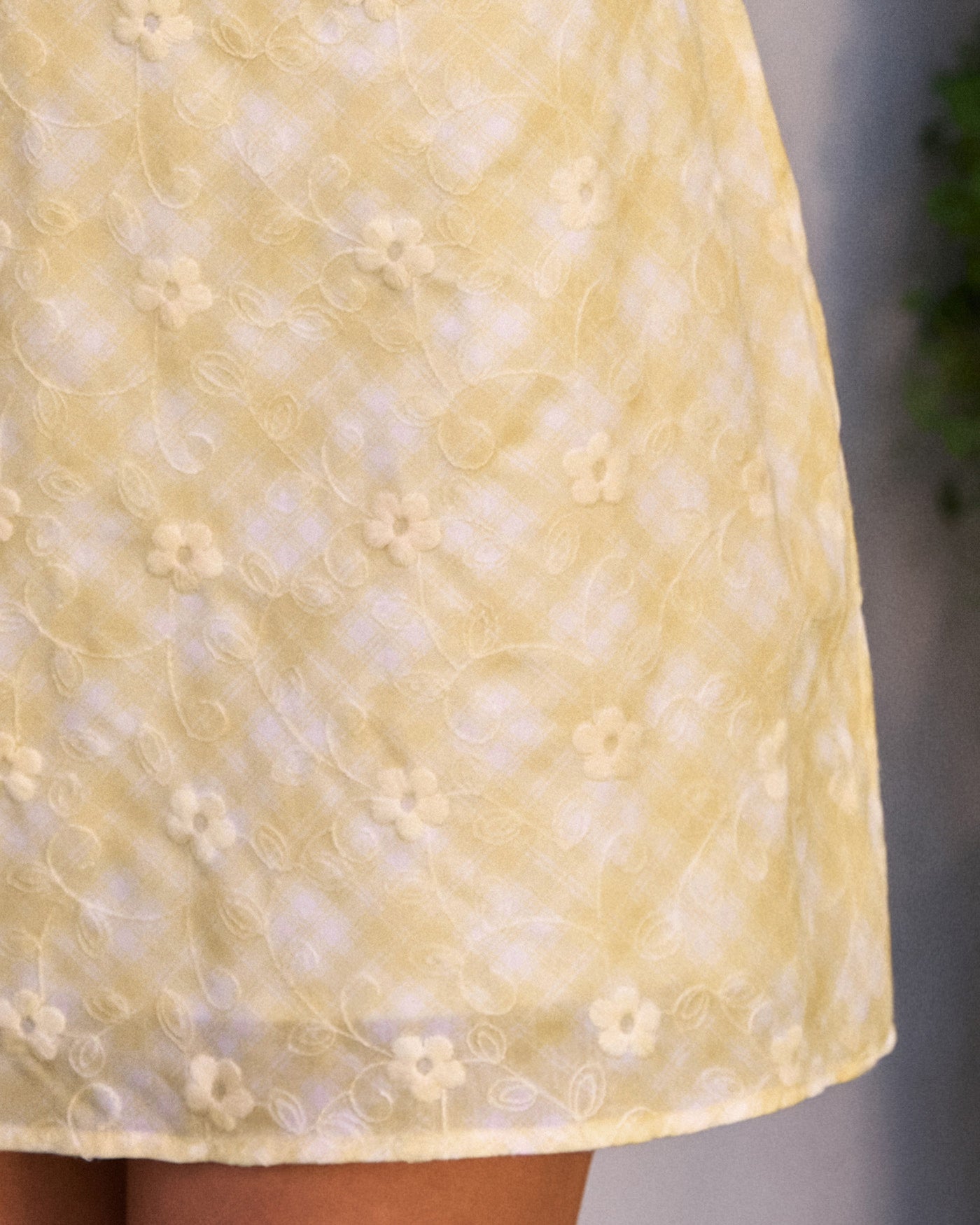 Yellow Plaid Ruffle Sleeveless Mini Dress | Rihoas