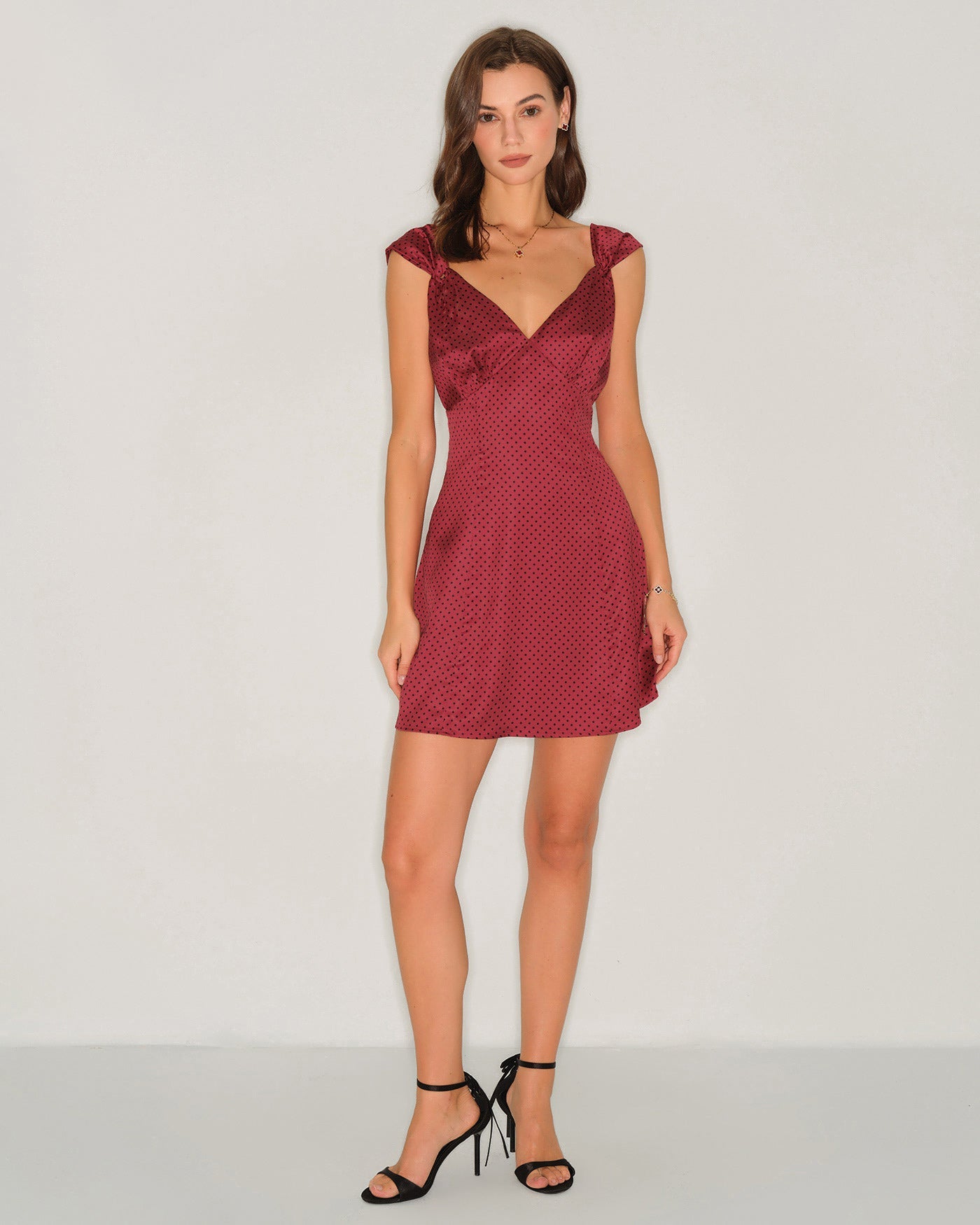 Red Polka Dot Satin Mini Dress | Rihoas
