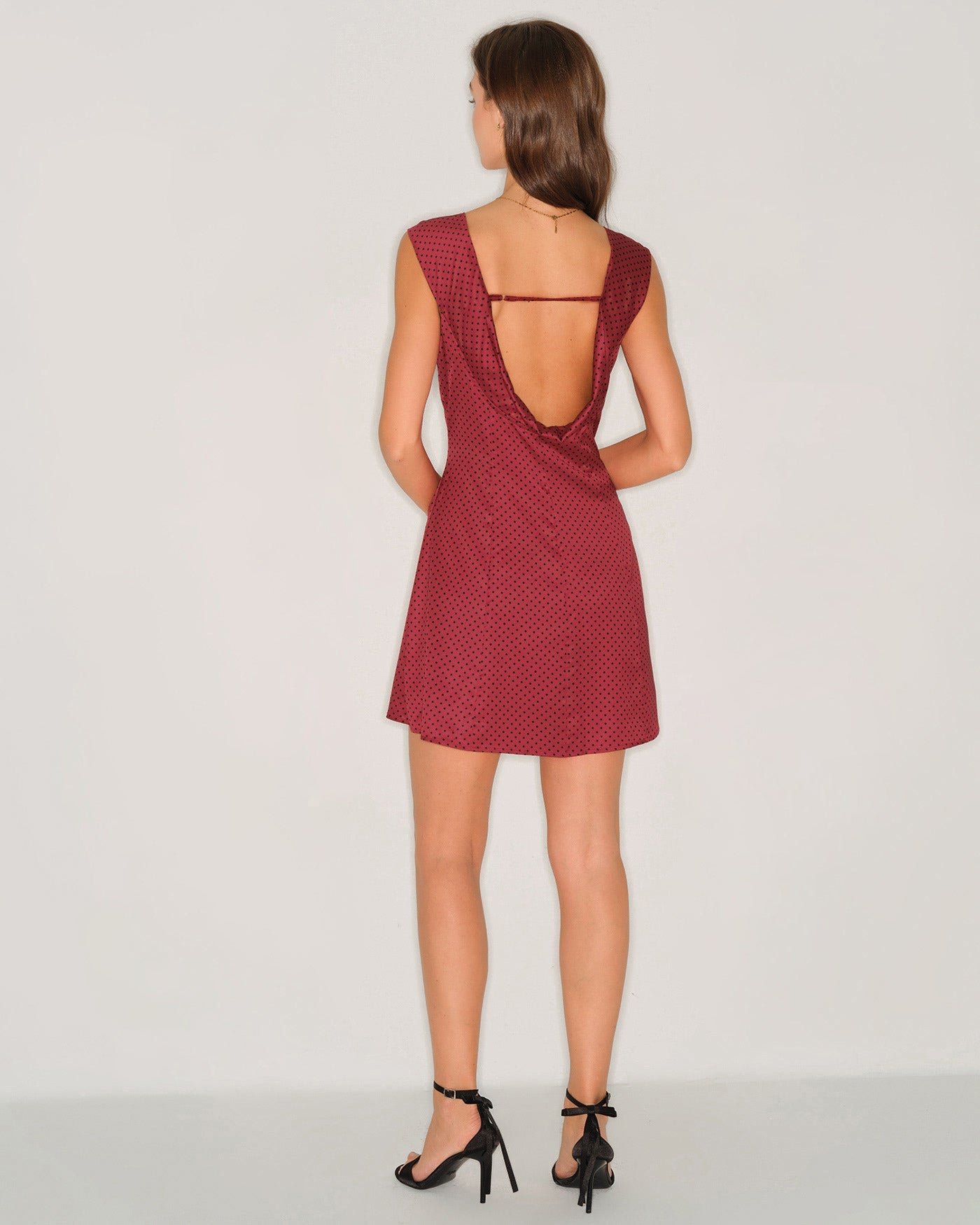 Red Polka Dot Satin Mini Dress | Rihoas