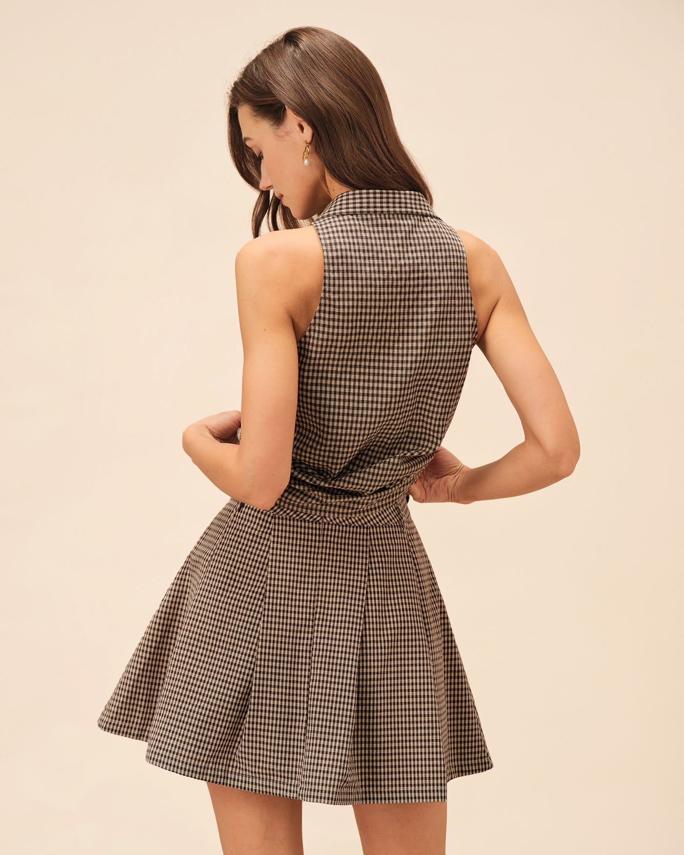 Brown Plaid Ruched Skirt | Rihoas
