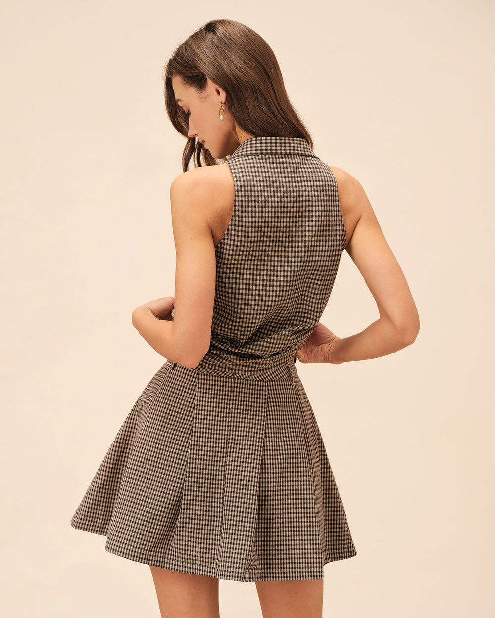 Brown Plaid Ruched Skirt | Rihoas