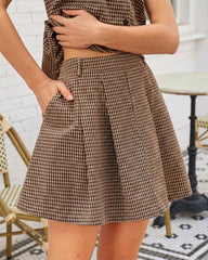 Brown Plaid Ruched Skirt | Rihoas