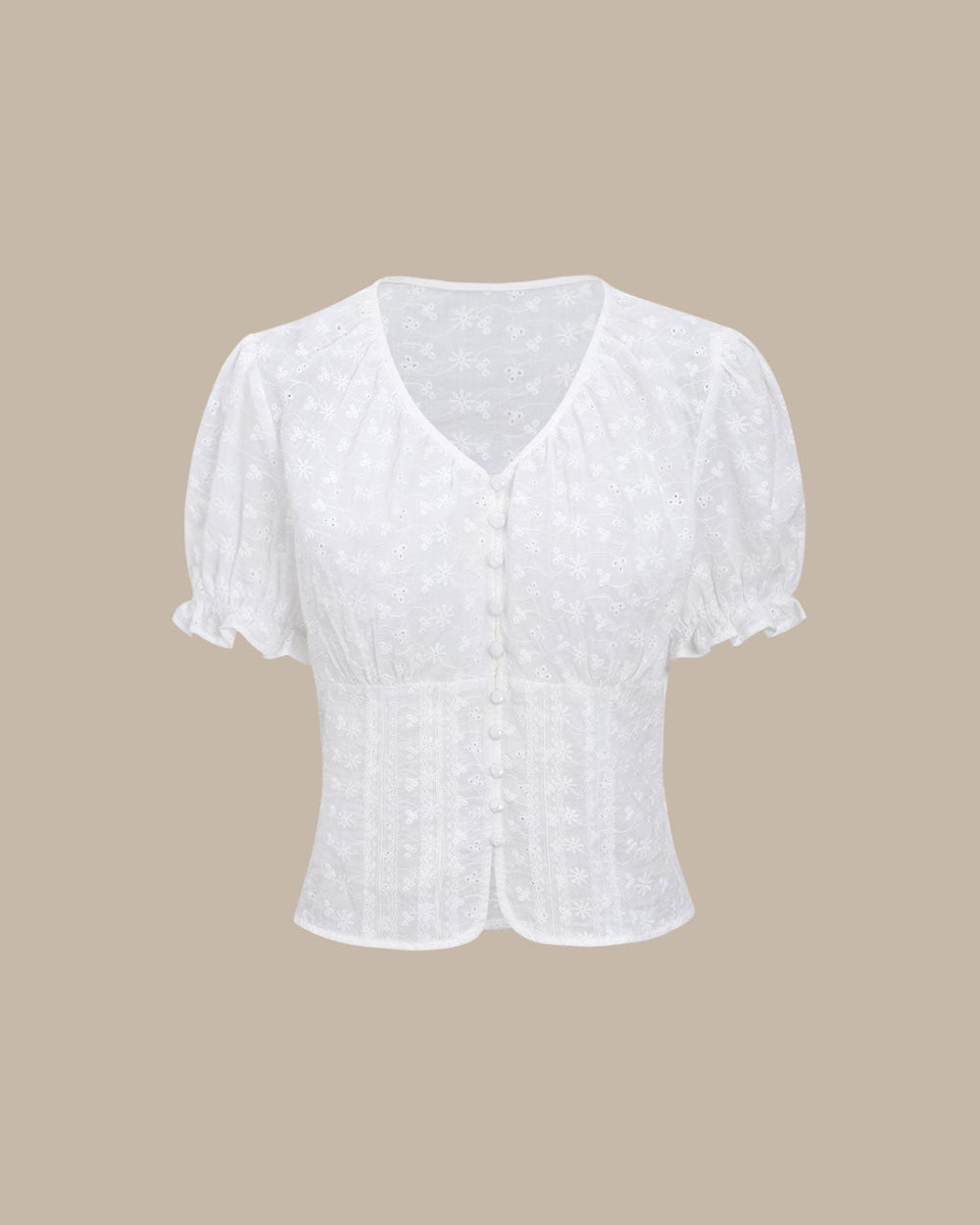 White Floral Puffed Sleeve Blouse | Rihoas
